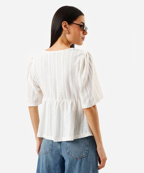 bata feminina de laise manga curta off white