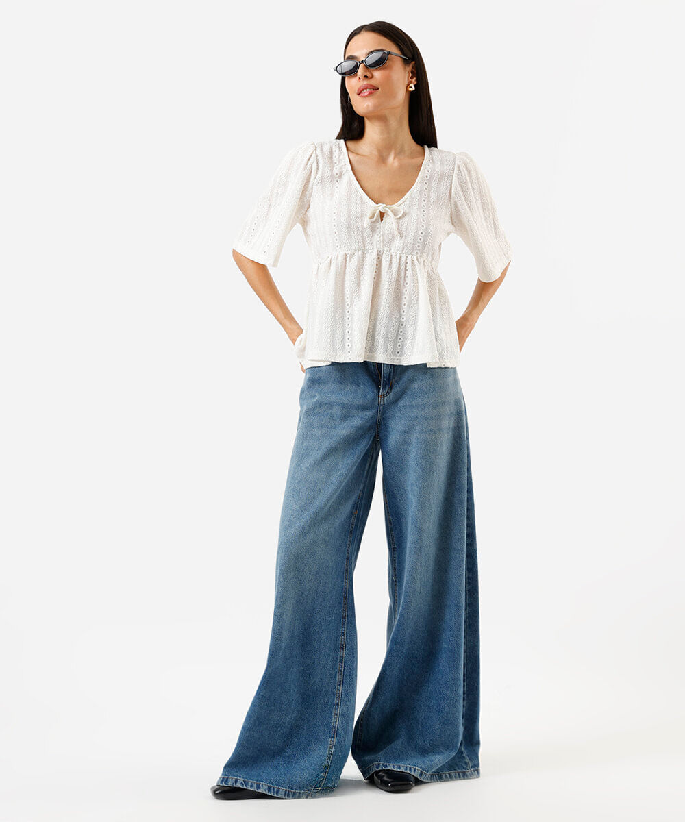 bata feminina de laise manga curta off white