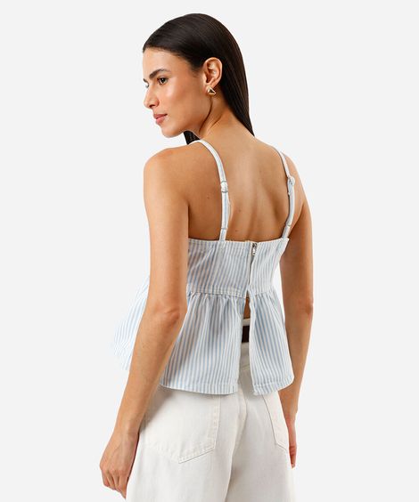 blusa feminina jeans listrada peplum azul