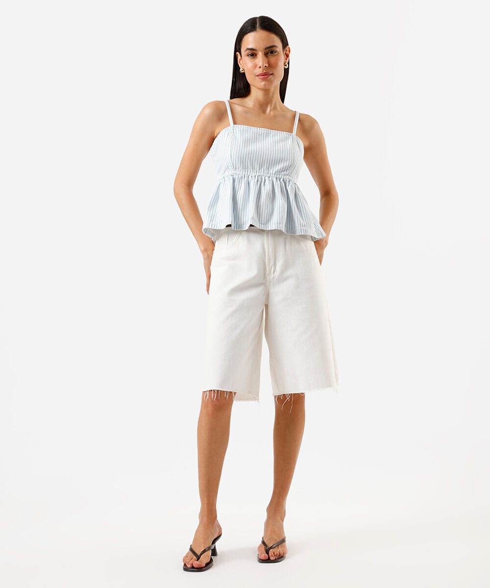 blusa feminina jeans listrada peplum azul