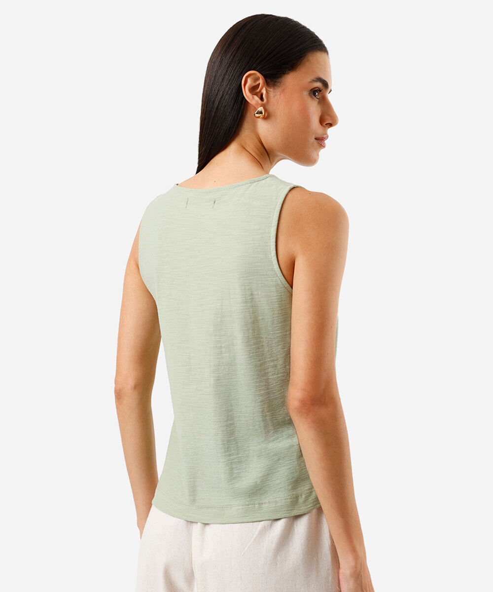 regata alongada de algodão flamê verde