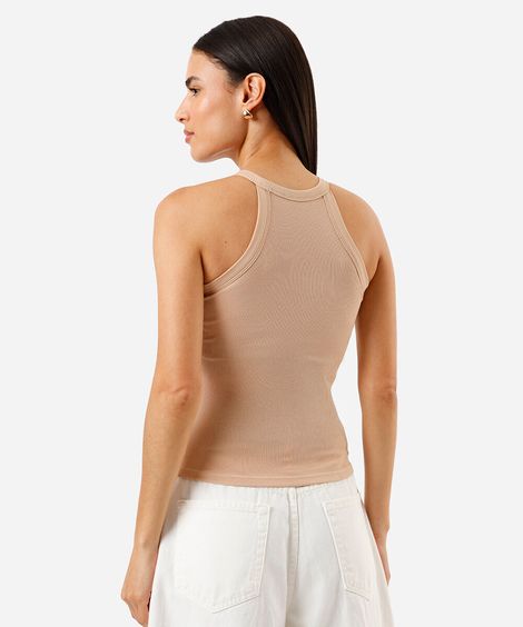 regata básica feminina de algodão halterneck com bojo bege