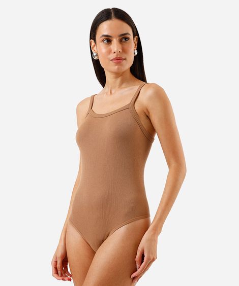 body alça fina feminino de poliamida básico marrom