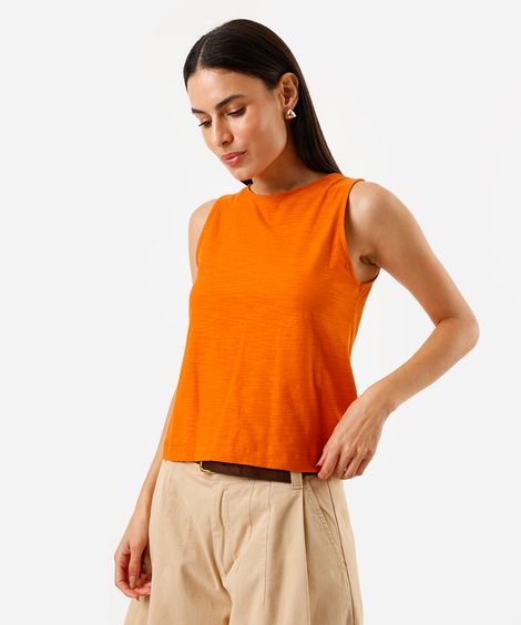 regata alongada de algodão flamê laranja