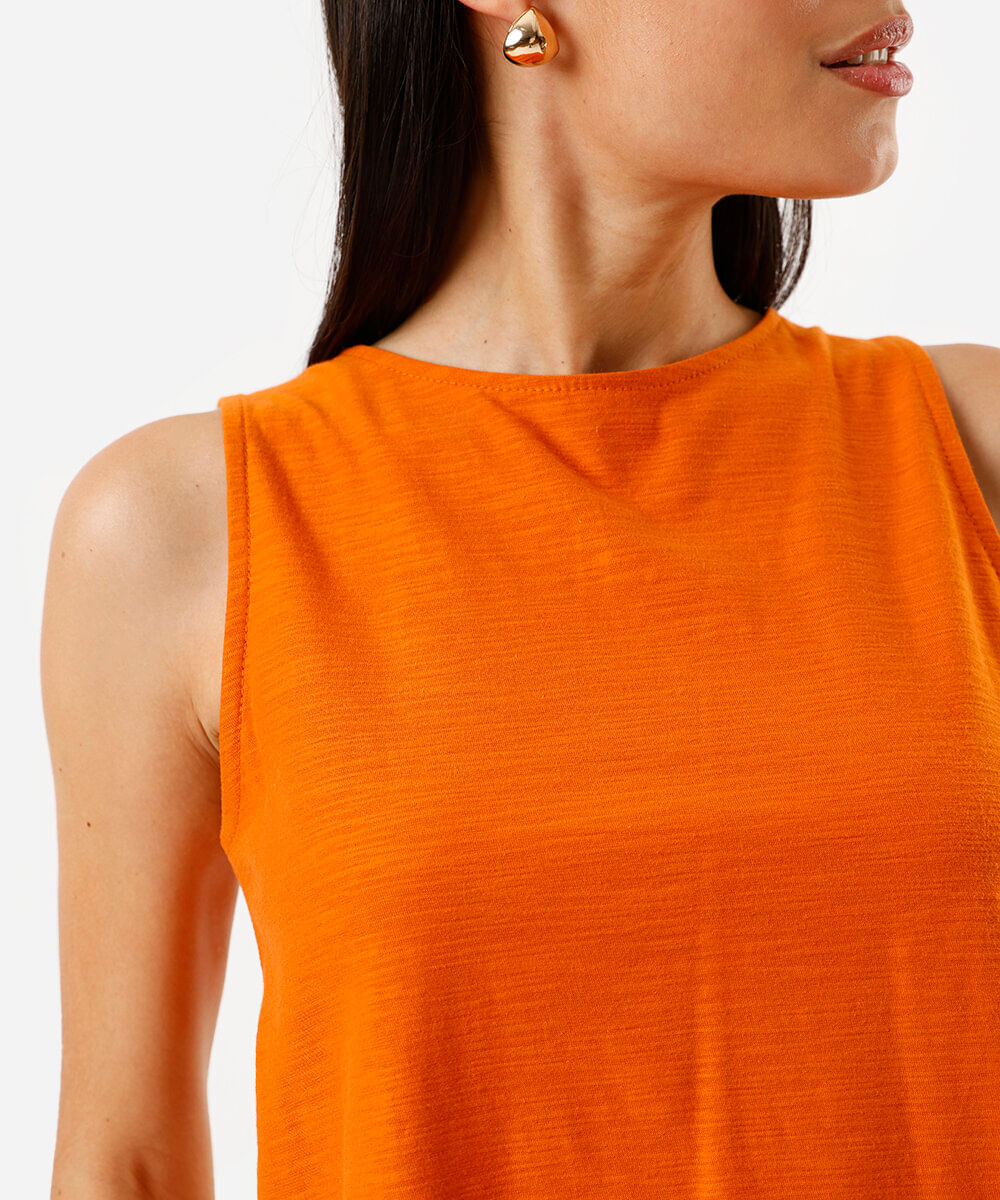 regata alongada de algodão flamê laranja