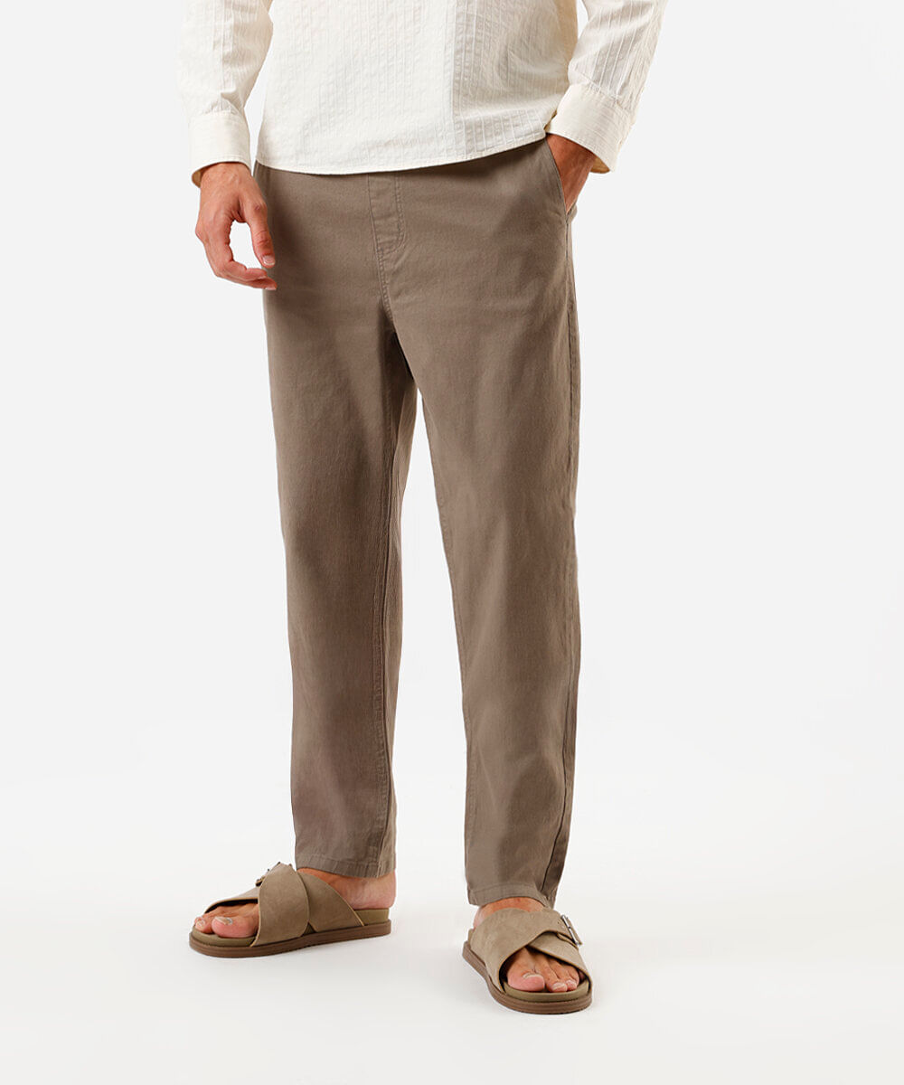 calça jogger masculina de sarja bege