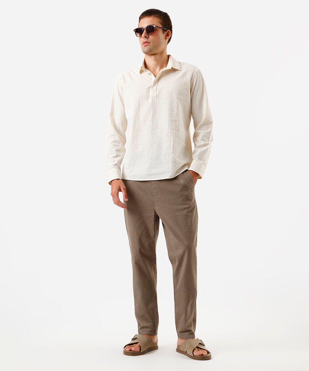 calça jogger masculina de sarja bege