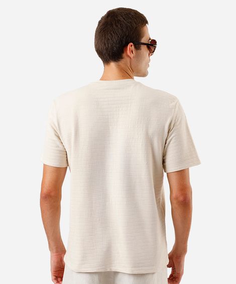 camiseta masculina henley listrada bege