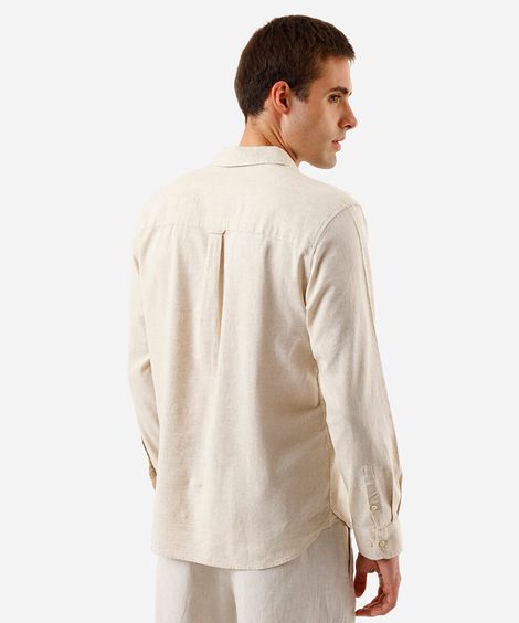 camisa comfort com linho manga longa bege