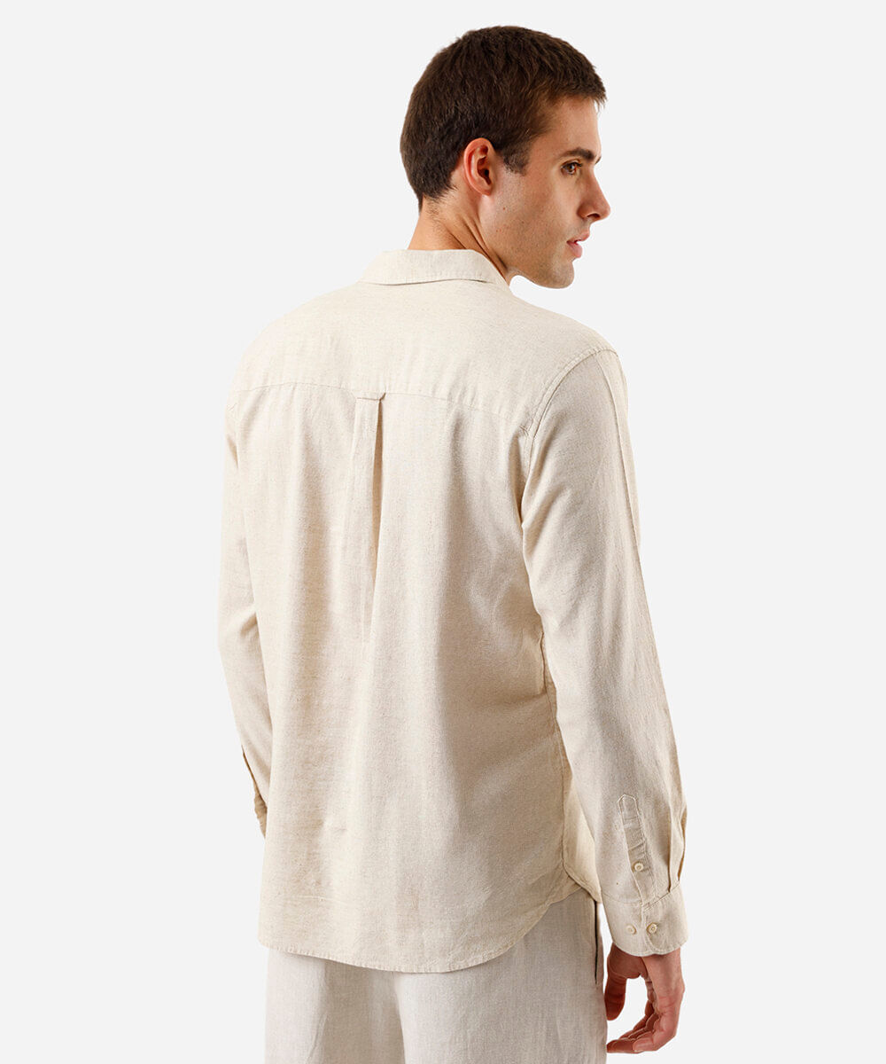 camisa comfort com linho manga longa bege