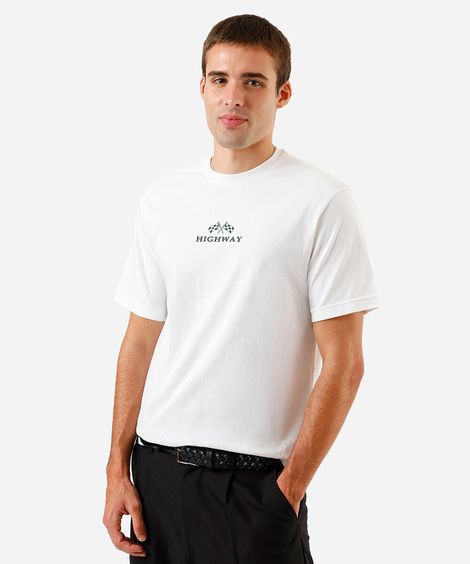 camiseta masculina relaxed fit racing highway off white