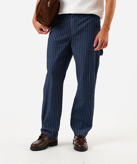 calça masculina baggy jeans listrada azul