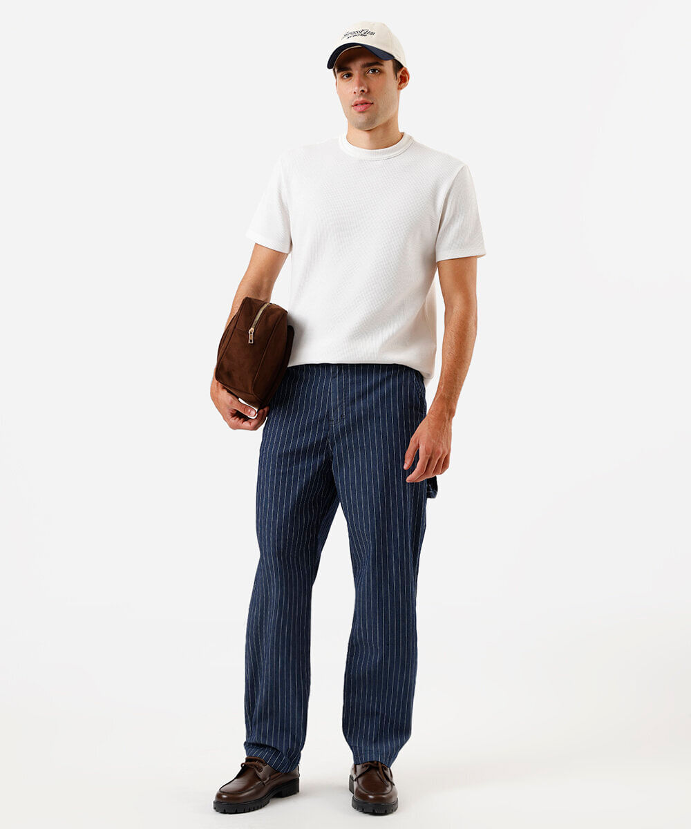 calça masculina baggy jeans listrada azul