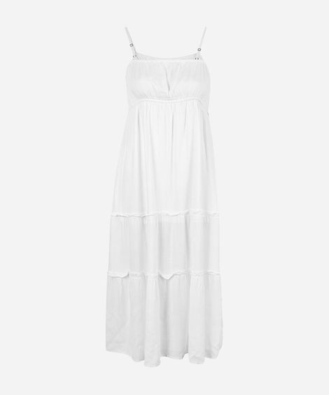 vestido longo juvenil de viscose com alças finas off white