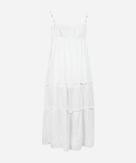 vestido longo juvenil de viscose com alças finas off white