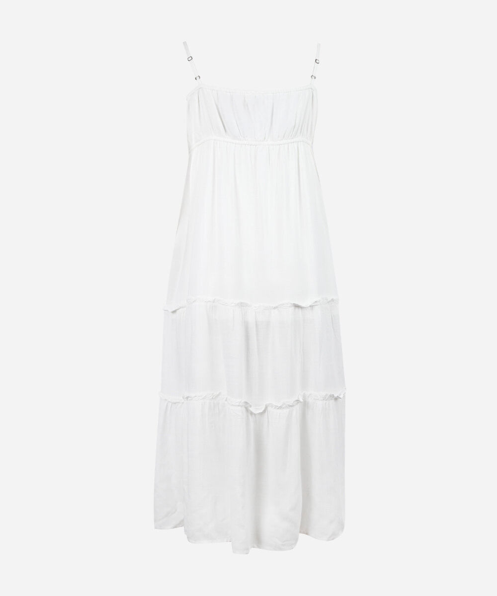 vestido longo juvenil de viscose com alças finas off white