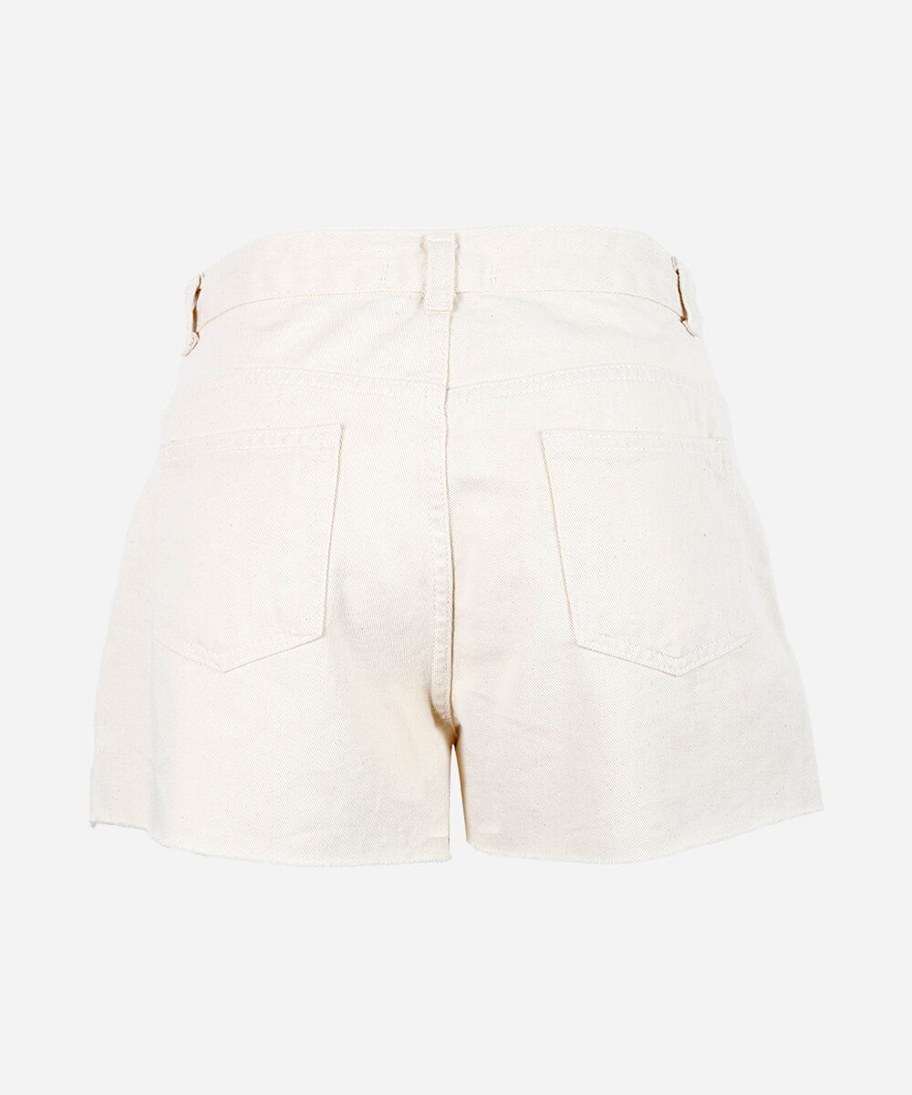short jeans juvenil com corações bordados branco