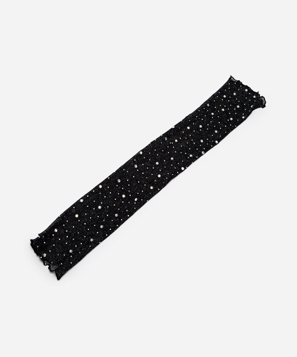 luva feminina de tule com strass preto