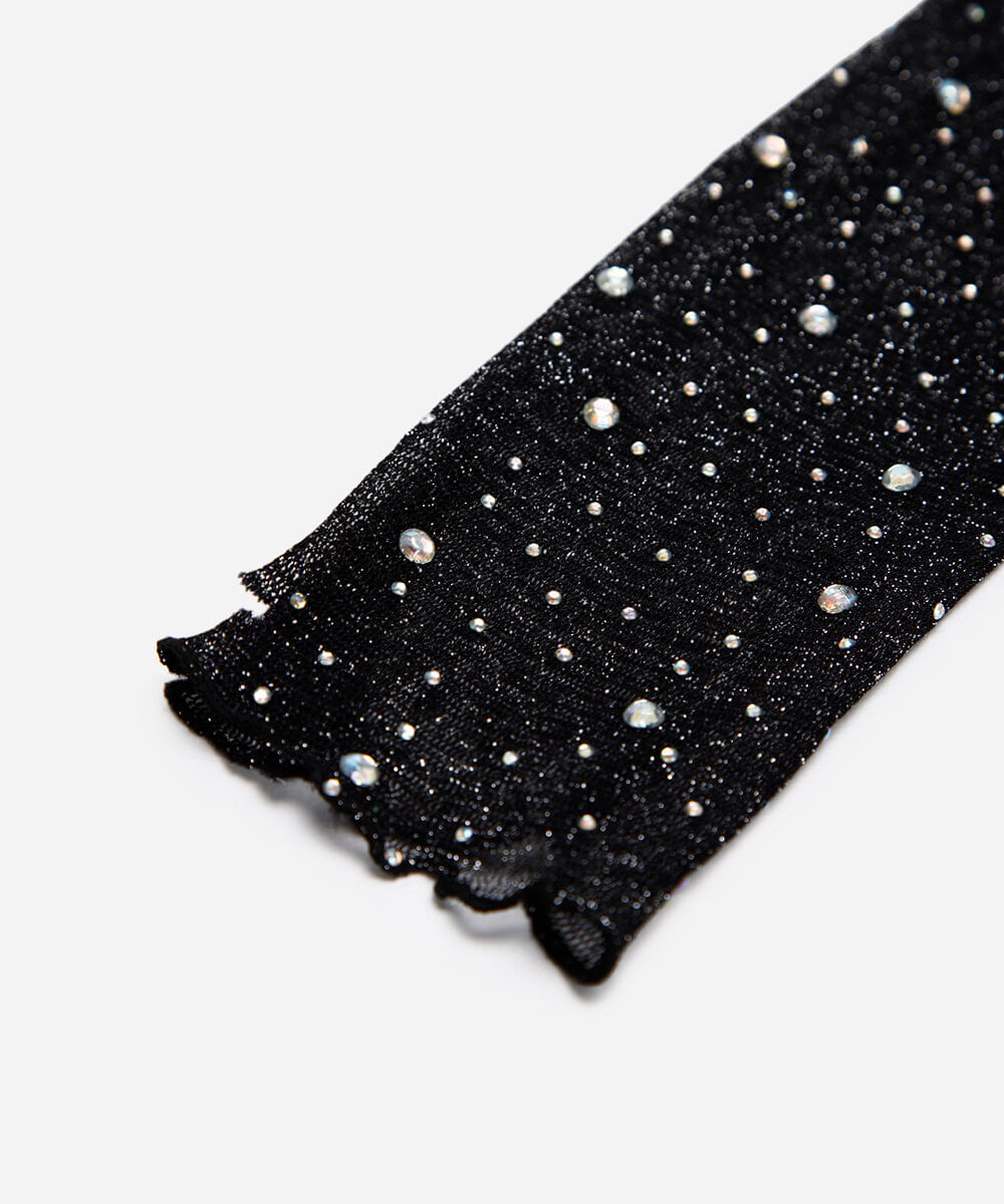 luva feminina de tule com strass preto