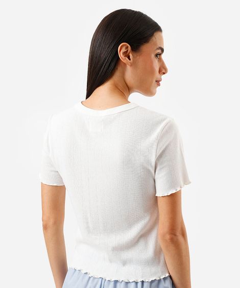 camiseta de pijama feminina avulsa canelada frufru off white