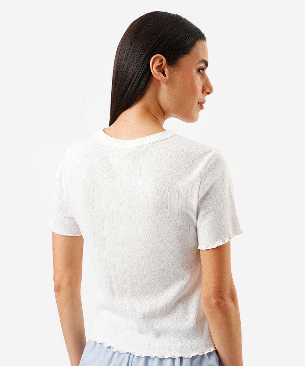 camiseta de pijama feminina avulsa canelada frufru off white