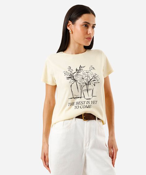 camiseta feminina de algodão estampada the best amarelo