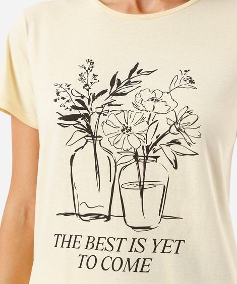 camiseta feminina de algodão estampada the best amarelo