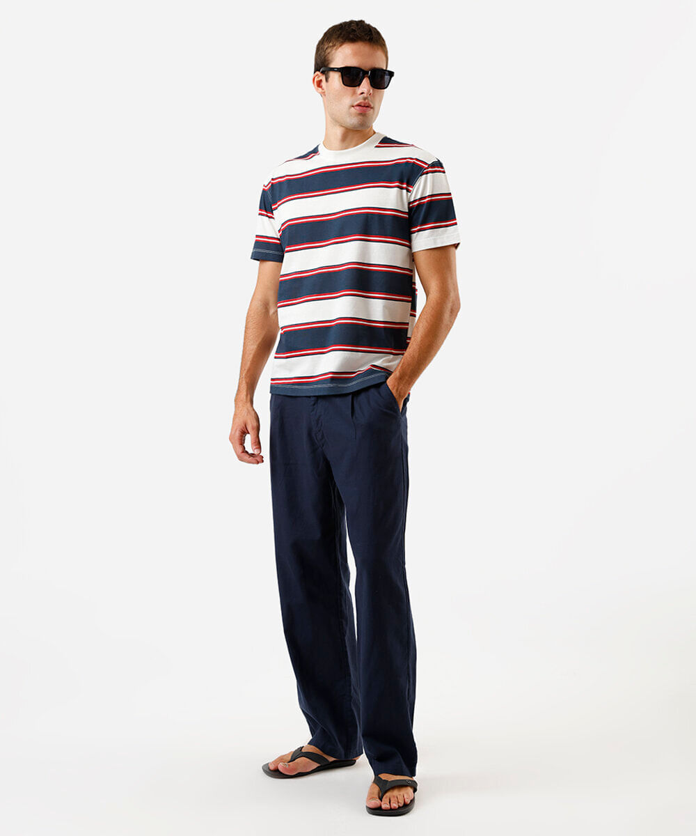 camiseta masculina box fit listrada azul