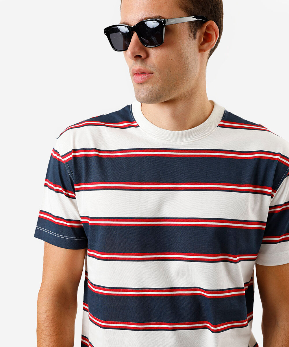 camiseta masculina box fit listrada azul