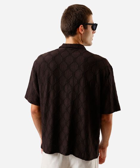 camisa masculina jacquard bordada marrom