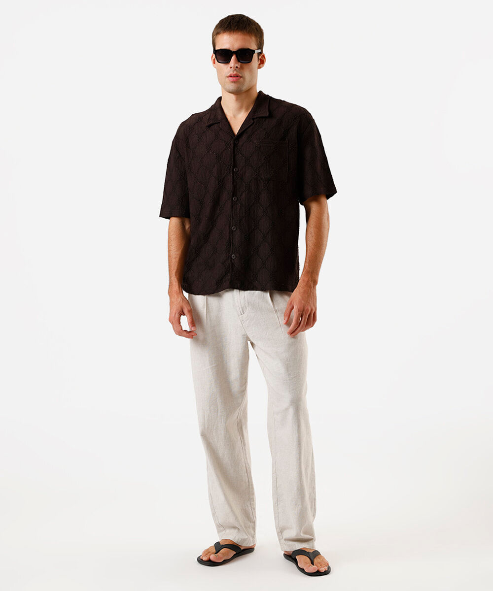 camisa masculina jacquard bordada marrom