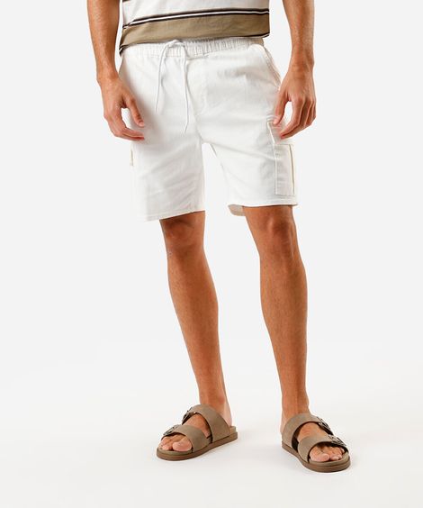 bermuda cargo masculina de sarja cós elástico off white