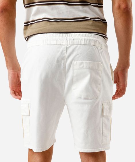 bermuda cargo masculina de sarja cós elástico off white