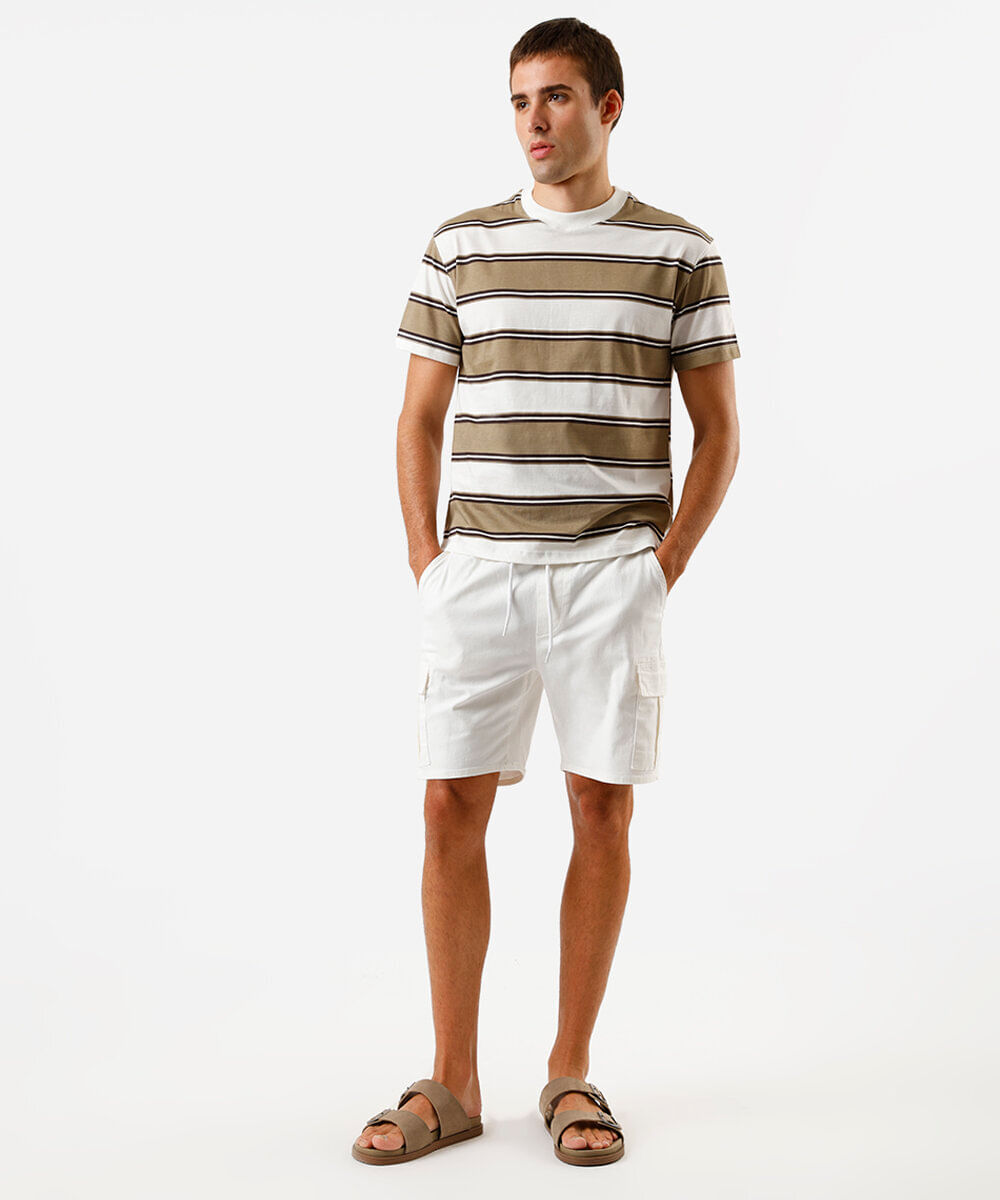 bermuda cargo masculina de sarja cós elástico off white