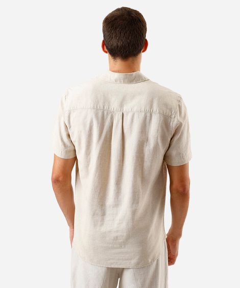 camisa comfort masculina com linho manga curta bege