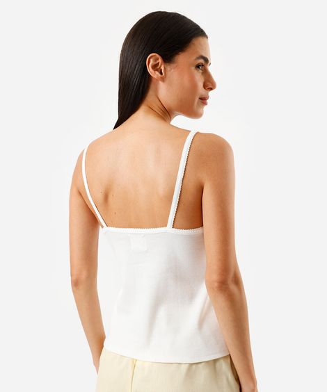 regata de pijama feminina com algodão alça fina canelada off white