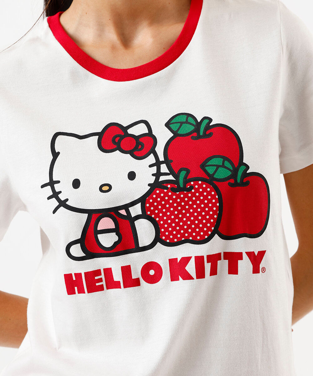 pijama short doll feminino de algodão hello kitty xadrez vermelho