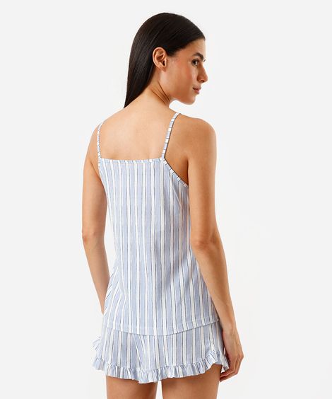 pijama short doll feminino de algodão listrado azul