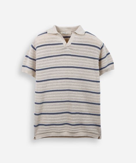 polo de tricot infantil texturizada listrada azul