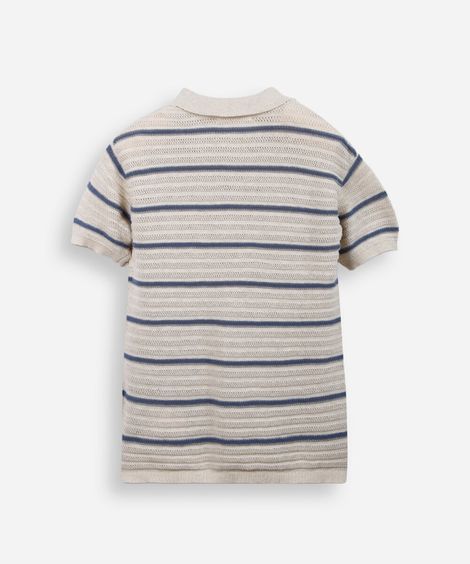 polo de tricot infantil texturizada listrada azul