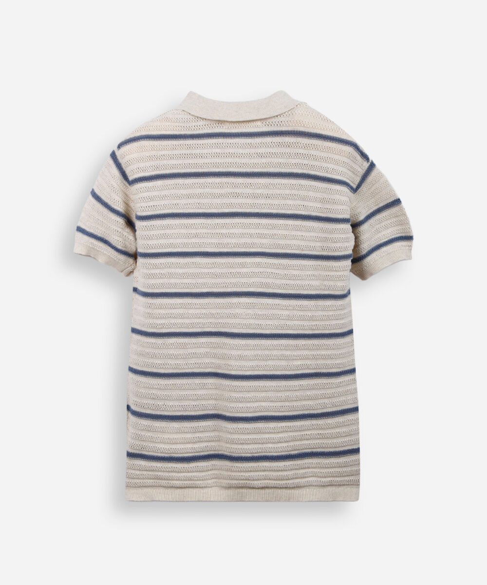 polo de tricot infantil texturizada listrada azul