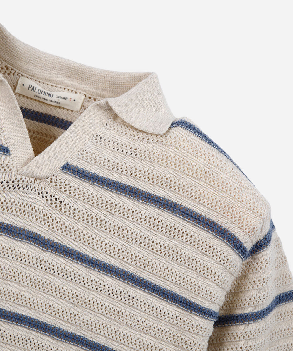 polo de tricot infantil texturizada listrada azul