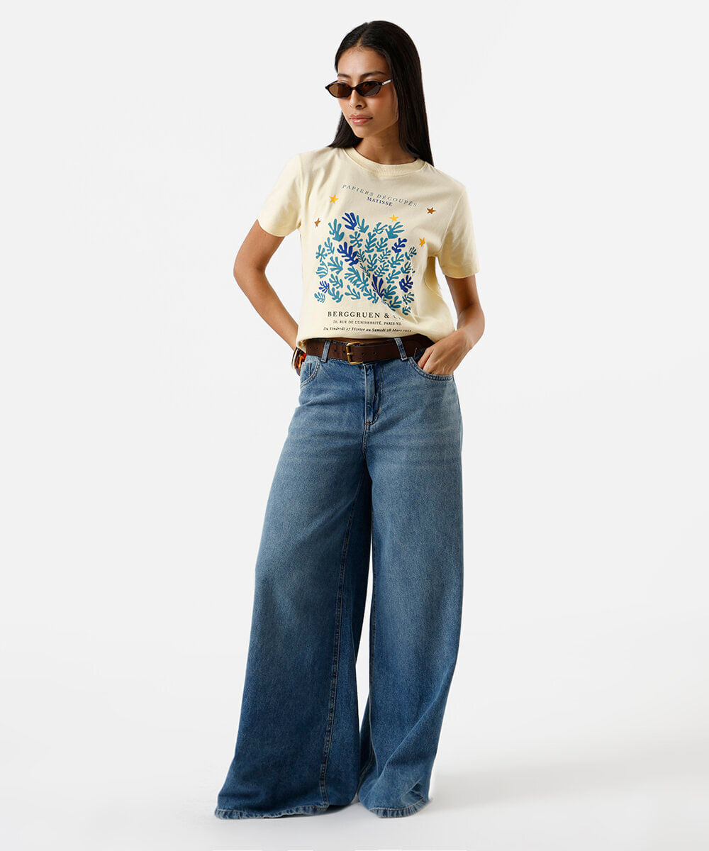 camiseta feminina de algodão estampada matisse amarela