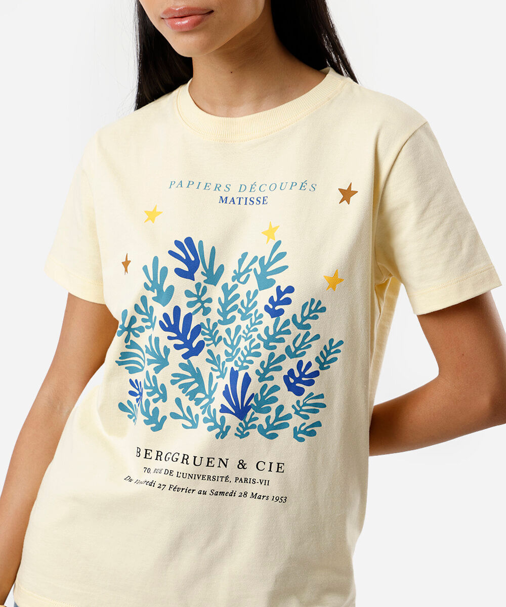 camiseta feminina de algodão estampada matisse amarela