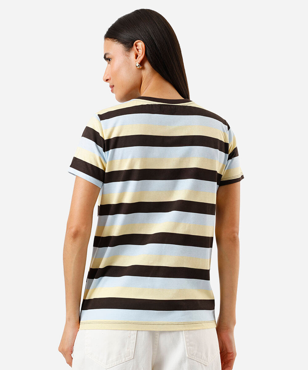 camiseta feminina de algodão listrada colorida