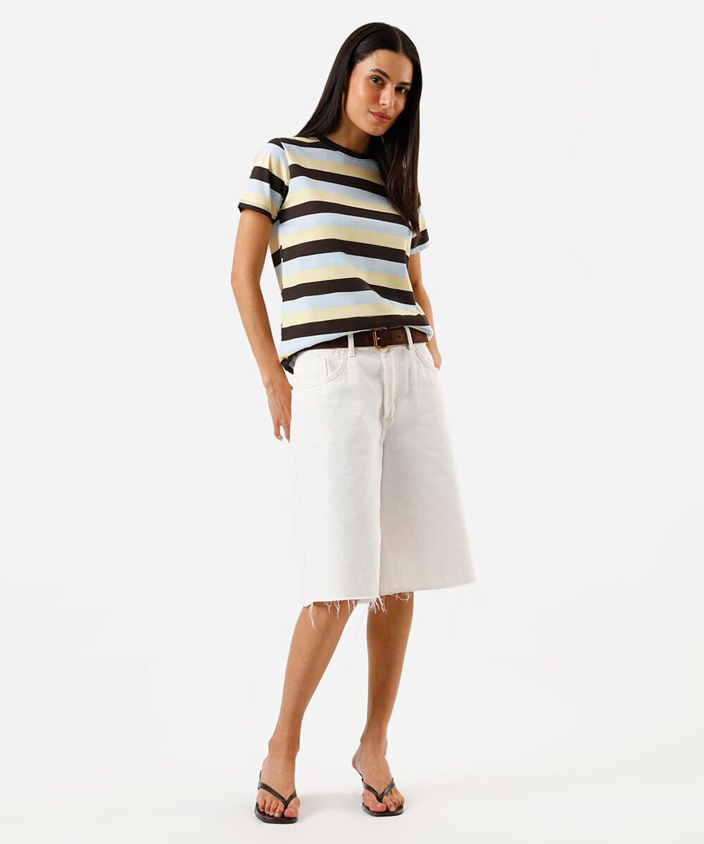 camiseta feminina de algodão listrada colorida