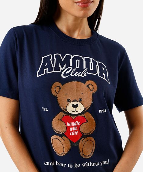 camiseta feminina de algodão estampada azul