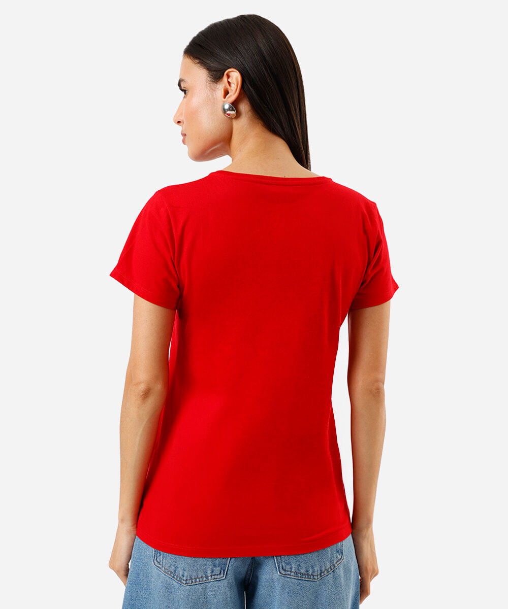 camiseta feminina de algodão hello kitty vermelha