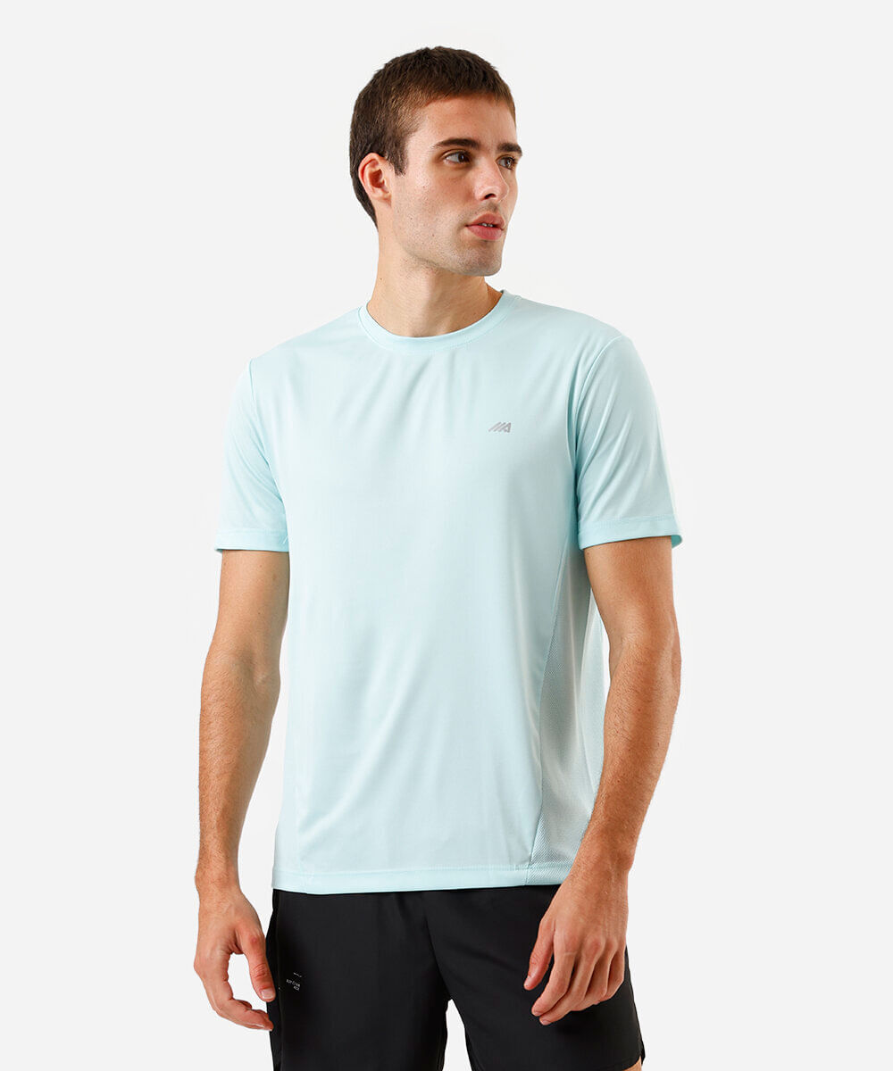 camiseta esportiva masculina com recortes - verde aqua
