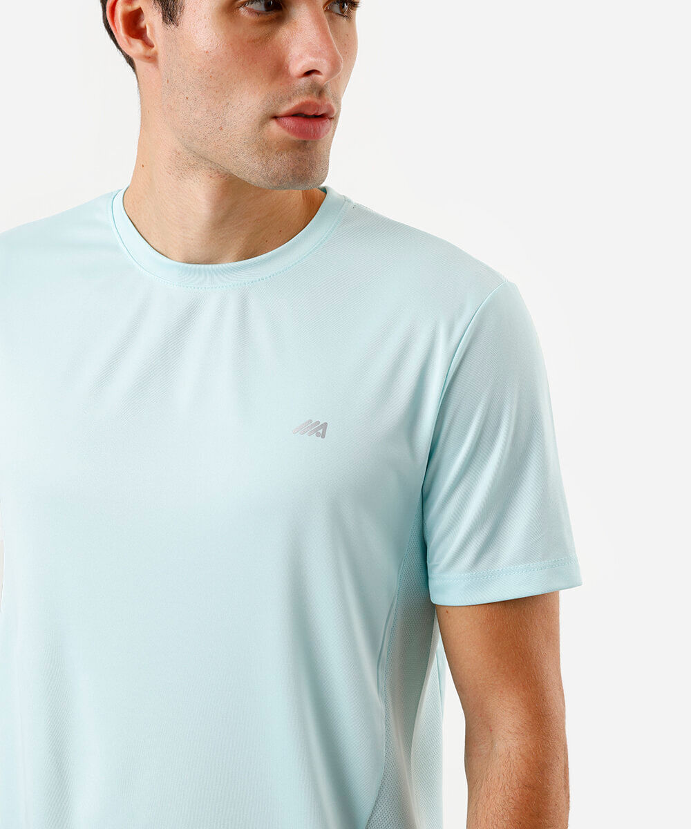 camiseta esportiva masculina com recortes - verde aqua